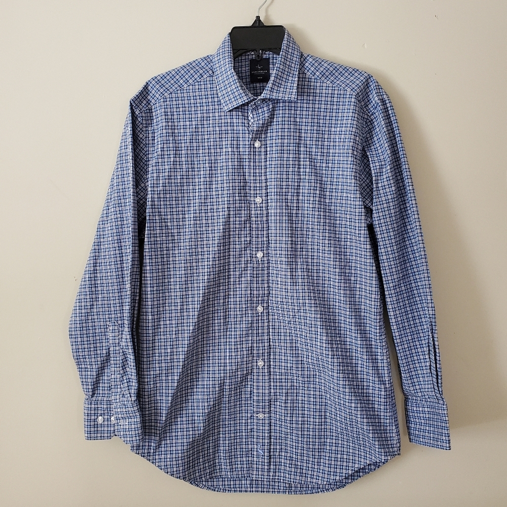 Tailorbyrd Men's Plaid Blue Cotton Blend Wrinkle Free Dress Button Down Shirt M